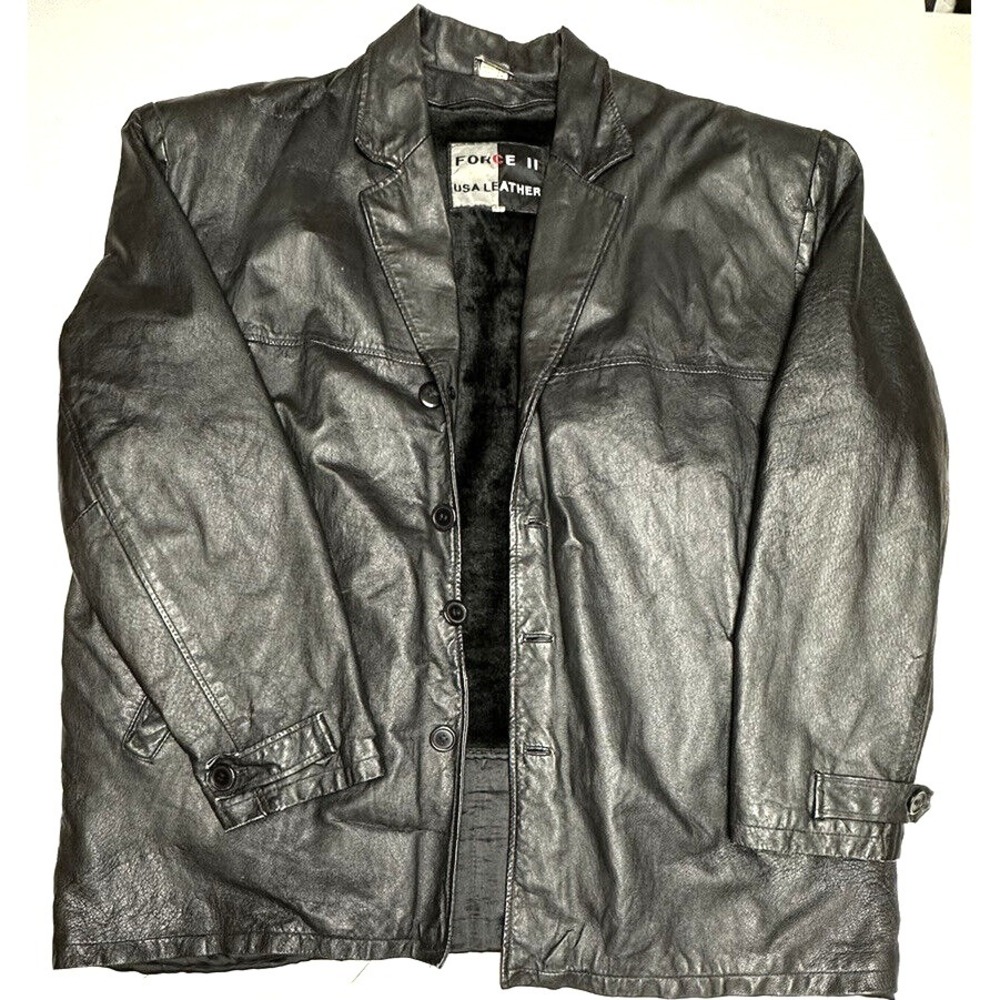 Force 2 Soft Leather Jacket Mens Size 52 Black Removable Polysatin Lining Biker